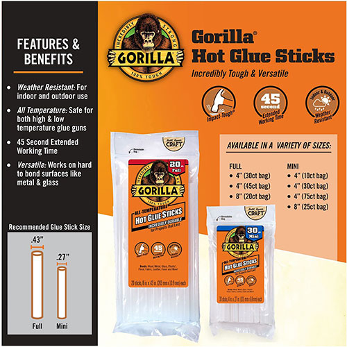 Gorilla Glue Mini Hot Glue Sticks - 75 / Pack - Clear