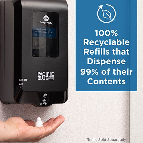 Pacific Blue Ultra Foam Sanitizer Refills for Automated Touchless Soap Dispenser, Dye and Fragrance Free, 1,000 mL/Bottle, 3 Bottles/Case