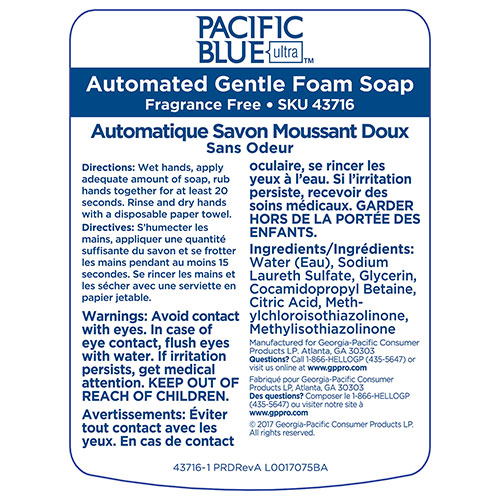 Pacific Blue Ultra Gentle Foam Hand Soap Dispenser Refill, Dye and Fragrance Free, 1,200 mL/Bottle, 3 Bottles/Case