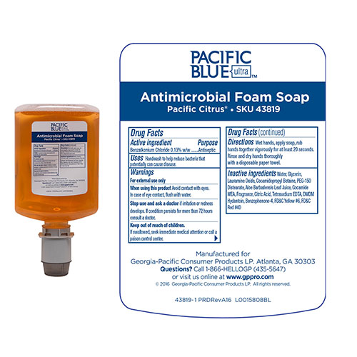 Pacific Blue Ultra Antimicrobial BZK Foam Hand Soap Refills for Manual Dispensers, Antimicrobial Pacific Citrus®, 1,200 mL/Bottle, 4 Bottles/Case