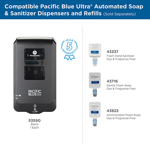 Pacific Blue Ultra Antimicrobial Foam Soap Refills for Automated Touchless Soap Dispenser, Dye and Fragrance Free, 1,200 mL/Bottle, 3 Bottles/Case