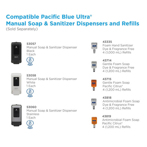 Pacific Blue Ultra Wall-Mounted Manual Soap Dispenser for Foaming Hand Soap and Hand Sanitizer, White, 11.5
