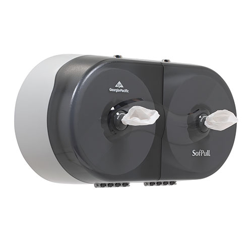 Sofpull 2-Roll Side-by-Side High-Capacity Centerpull Toilet Paper Dispenser, Smoke