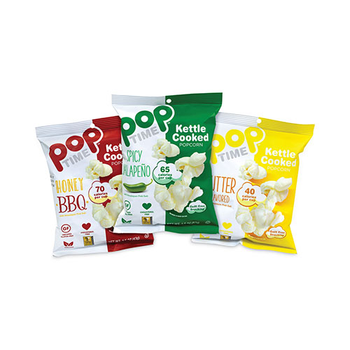 popTIME™ Kettle Cooked Popcorn Variety Pack, Assorted Flavors, 1 oz Bag, 24/Box
