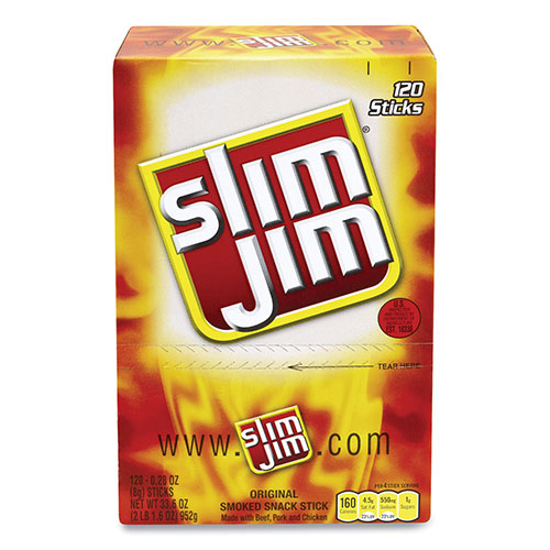 Slim Jim® Beef Jerky Meat Sticks Original, 0.28 oz Stick, 120 Sticks/Box