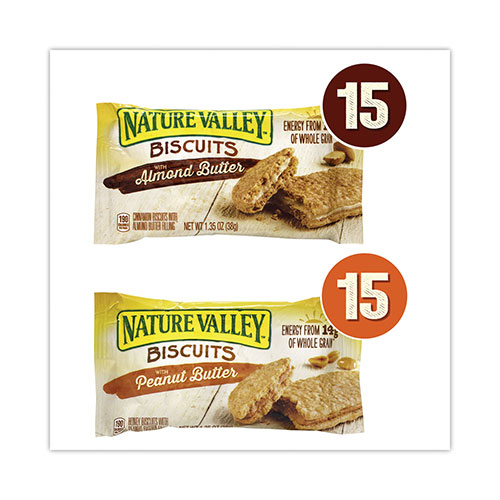 Nature Valley® Biscuits, Cinnamon with Almond Butter/Honey with Peanut Butter, 1.35 oz Pouch, 30 Count