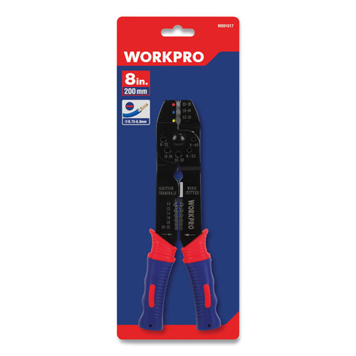 Workpro® Square Nose Multi-Purpose Wiring Tool, AWG Markings, 22 to 10 AWG, 8" Long, Metal, Blue/Red Soft-Grip Handle
