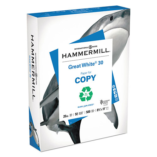 Hammermill Great White 30 Recycled Print Paper, 92 Bright, 20lb, 8.5 x 11, White, 500 Sheets/Ream, 10 Reams/Carton