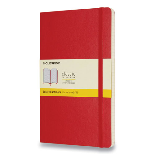 Moleskine Classic Softcover Notebook, 1 Subject, Quadrille Rule, Scarlet Red Cover, 8.25 x 5