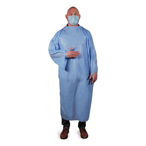 Heritage Bag T-Style Isolation Gown, LLDPE, Large, Light Blue, 50/Carton