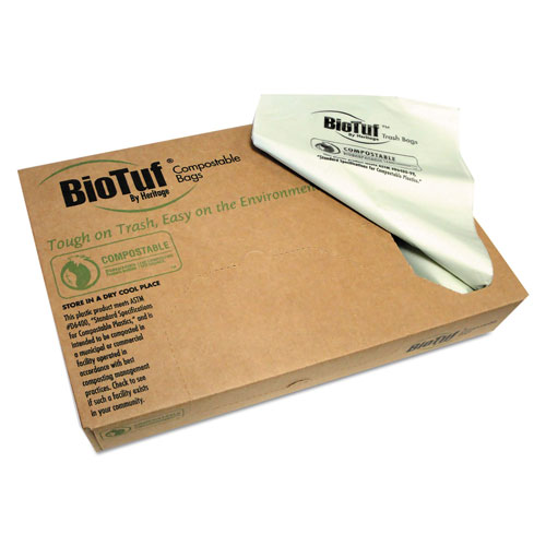 Heritage Bag Biotuf Compostable Can Liners, 13 gal, 0.88 mil, 24" x 32", Green, 200/Carton