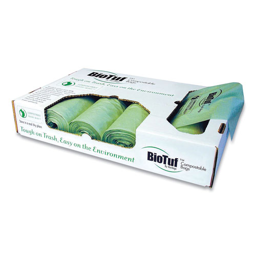 Heritage Bag Biotuf Compostable Can Liners, 60 to 64 gal, 1 mil, 47" x 60", Green, 100/Carton