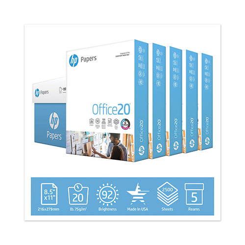 HP Office20 Paper, 92 Bright, 20lb, 8.5 x 11, White, 500 Sheets/Ream, 5 Reams/Carton
