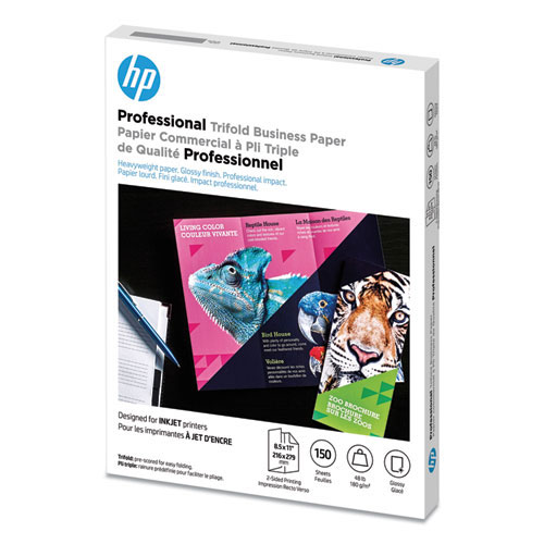 HP Professional Trifold Business Paper, 48 lb, 8.5 x 11, Glossy White, 150/Pack