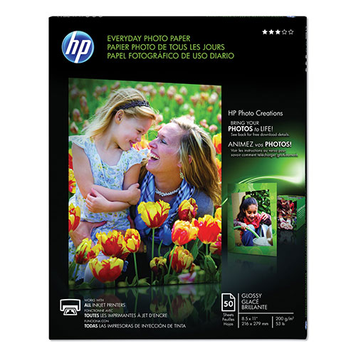 HP Everyday Photo Paper, Glossy, 8-1/2 x 11, 50 Sheets/Pack