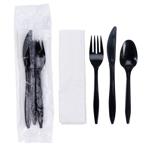 Hoffmaster Economy Cutlery Kit, Fork/Knife/Spoon/Napkin, White, 250/Carton