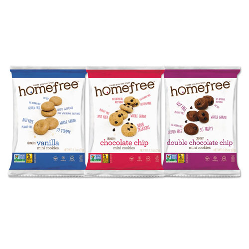 Homefree Gluten Free Mini Cookies Variety Pack, 1.1 oz/0.95 oz/1.1 oz Packs, 30/Carton