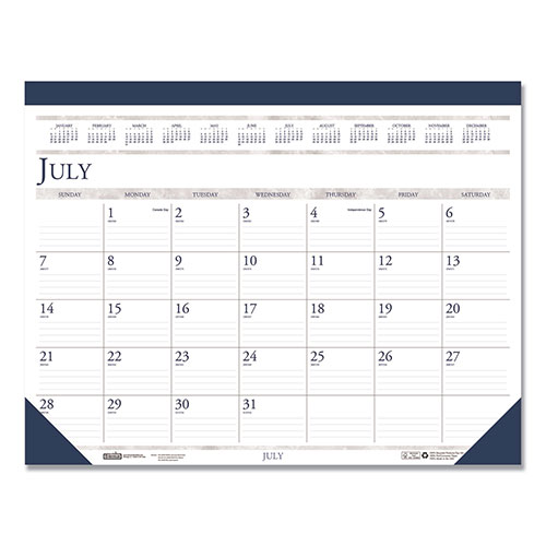 House Of Doolittle Recycled Academic Desk Pad Calendar, 18.5 x 13, White/Blue Sheets, Blue Binding/Corners, 14-Month (July to Aug): 2023 to 2024
