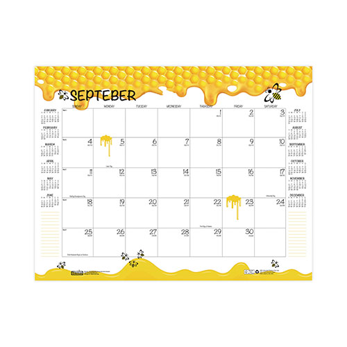 House Of Doolittle Recycled Honeycomb Desk Pad Calendar, 22 x 17, White/Multicolor Sheets, Brown Corners, 12-Month (Aug to July): 2023 to 2024
