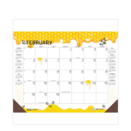 House Of Doolittle Recycled Honeycomb Desk Pad Calendar, 22 x 17, White/Multicolor Sheets, Brown Corners, 12-Month (Jan to Dec): 2024