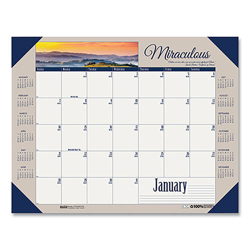 House Of Doolittle Earthscapes Recycled Monthly Desk Pad Calendar, Motivational Photos, 22 x 17, Blue Binding/Corners, 12-Month (Jan-Dec): 2024