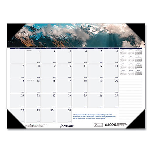 House Of Doolittle Earthscapes Recycled Monthly Desk Pad Calendar, Mountains of the World Photos, 22 x 17, Black Corners,12-Month(Jan-Dec): 2024