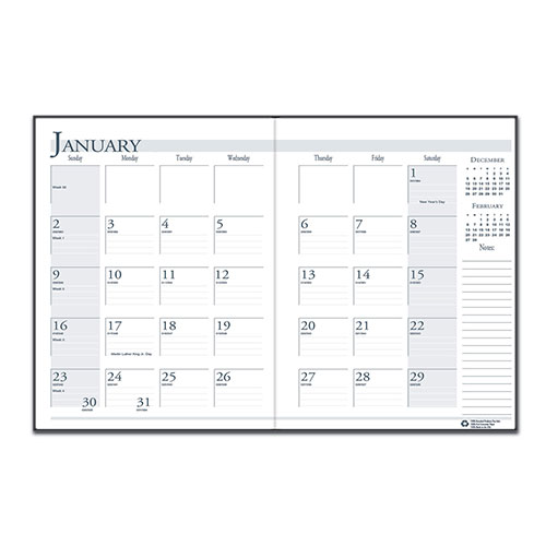 House Of Doolittle Recycled Ruled 14-Month Planner with Leatherette Cover, 10 x 7, Black Cover, 14-Month (Dec to Jan): 2023 to 2025