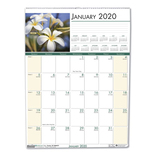 House Of Doolittle Recycled Floral Monthly Wall Calendar, 12 x 16.5, 2022