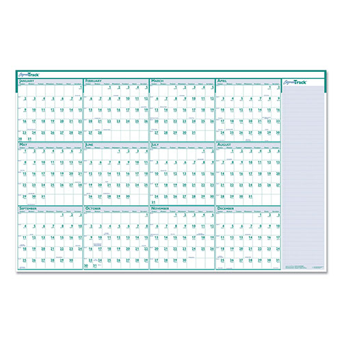 House Of Doolittle Express Track Recycled Reversible/Erasable Yearly Wall Calendar, 24 x 37, White/Teal Sheets, 12-Month (Jan to Dec): 2024