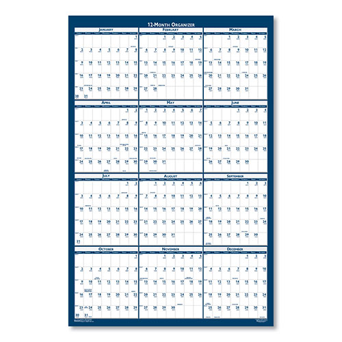 House Of Doolittle Poster Style Reversible/Erasable Yearly Wall Calendar, 12-Month (Jan to Dec 2024), 32 x 48, White/Blue/Gray Sheets, Recycled