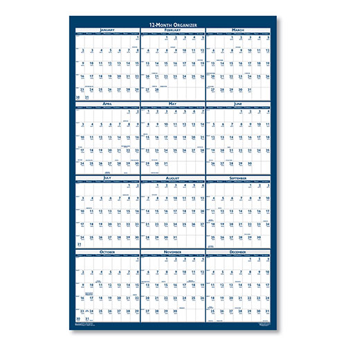 House Of Doolittle Poster Style Reversible/Erasable Yearly Wall Calendar, 12-Month (Jan to Dec 2024), 66 x 33, White/Blue/Gray Sheets, Recycled