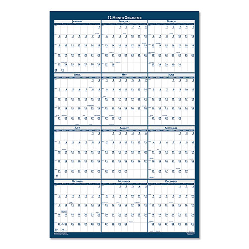 House Of Doolittle Recycled Poster Style Reversible/Erasable Yearly Wall Calendar, 24 x 37, White/Blue/Gray Sheets, 12-Month (Jan to Dec): 2024