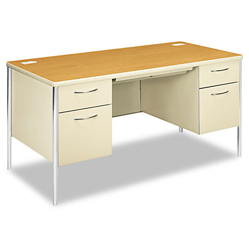 Hon Mentor Series Double Pedestal Desk, 60w x 30d x 29-1/2h, Harvest/Putty