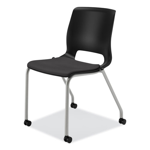 Hon Motivate Four-Leg Stacking Chair, Onyx Seat/Black Back, Platinum Base, 2/Carton