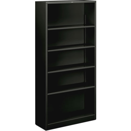 Hon Metal Bookcase, Five-Shelf, 34-1/2w x 12-5/8w x 71h, Black