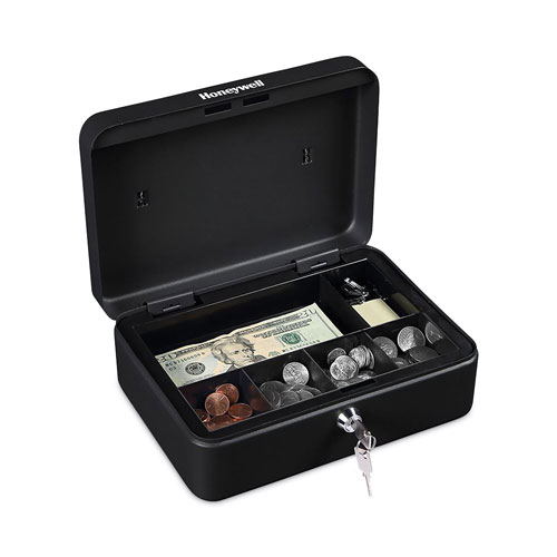 Honeywell Standard Cash Box, 9.8 x 7.3 x 4.1, Steel, Black