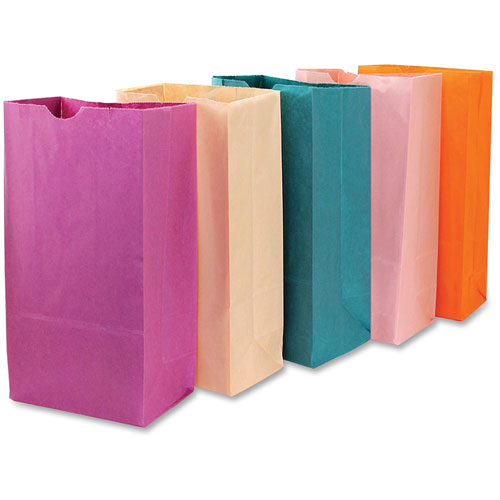 Hygloss Paper Lunch Bags, 4-1/2" x 2-1/2" x 8-1/2", 50/PK, Ast