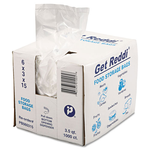 InteplastPitt Get Reddi Food & Poly Bag, 6 x 3 x 15, 3.5qt, .68mil, Clear, 1000/Carton