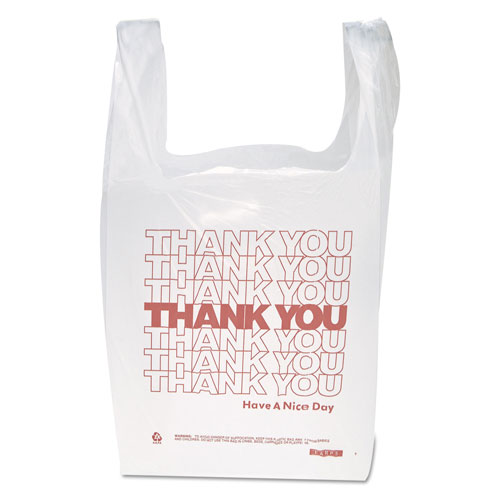InteplastPitt "Thank You" Handled T-Shirt Bag, 0.167 bbl, 12.5 microns, 11.5" x 21", White, 900/Carton