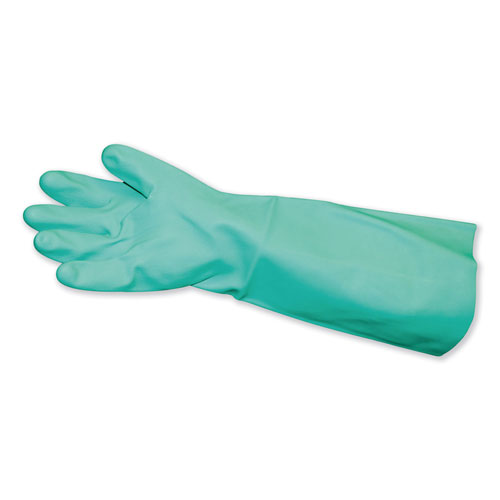 Impact Long-Sleeve Unlined Nitrile Gloves, Powder-Free, Green, Medium, 12 Pair/Carton