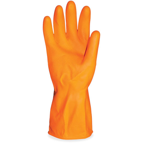 Impact Latex Gloves, Deluxe Flock Lined, 12"L, Small,12/DZ, Orange