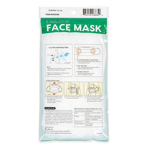 Iris Earloop Disposable Face Mask, 3-Ply Non-Woven, Large, 7/Pack