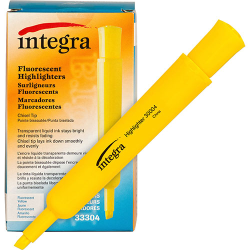 Integra Desk Highlighter, Chisel Tip, Fluorescent Yellow