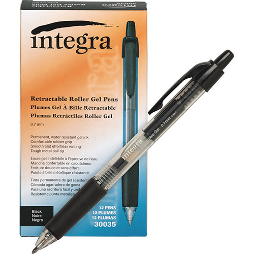 Integra Retractable Gel Ink Pen, Comfort Grip, .7mm, Black