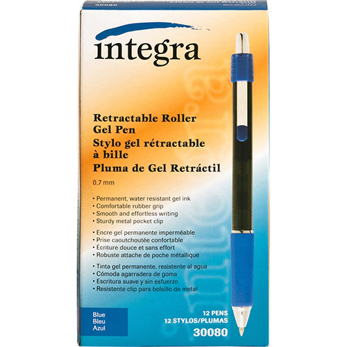 Integra Pen, Roller Gel, Retractable, .7mm, Blue Barrel, Blue Ink