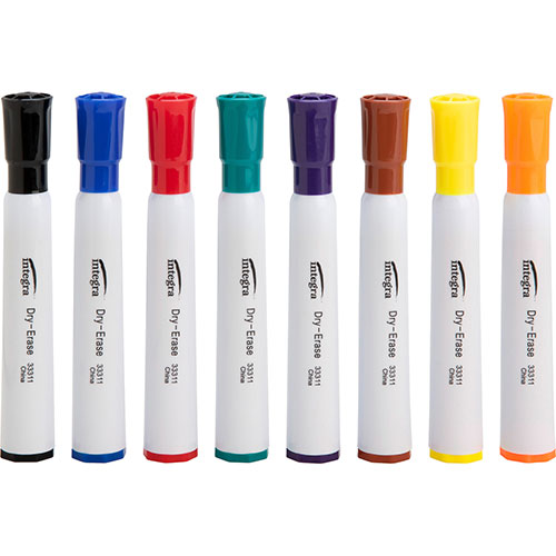 Integra Dry-Erase Marker with Chisel Tip, 8/pack, BK/BE/RD/GN/BN/Ywith OE/PE