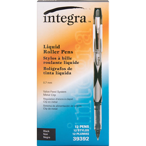 Integra Liquid Rollerball Pens, 0.7 mm, Black Ink/Barrel