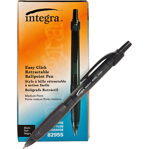 Integra Ballpoint Pen, Retractable, Medium Point, Black Barrel/Ink