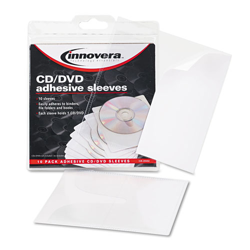 Innovera Self-Adhesive CD/DVD Sleeves, 10/Pack