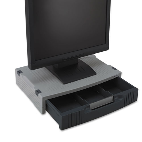 Innovera Single-Level Monitor Stand w/Storage Drawer, 15 x 11 x 3, Light Gray/Charcoal
